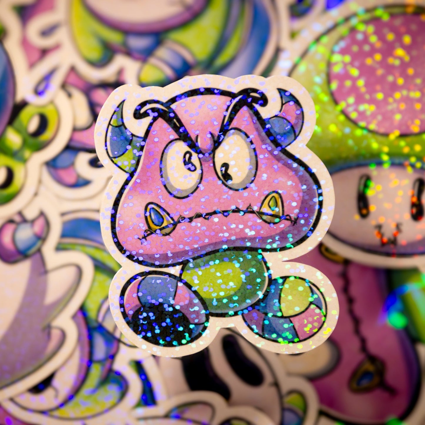Holographic Glitter SpkXEvl x Mario Villain Mashup Goomba Sticker