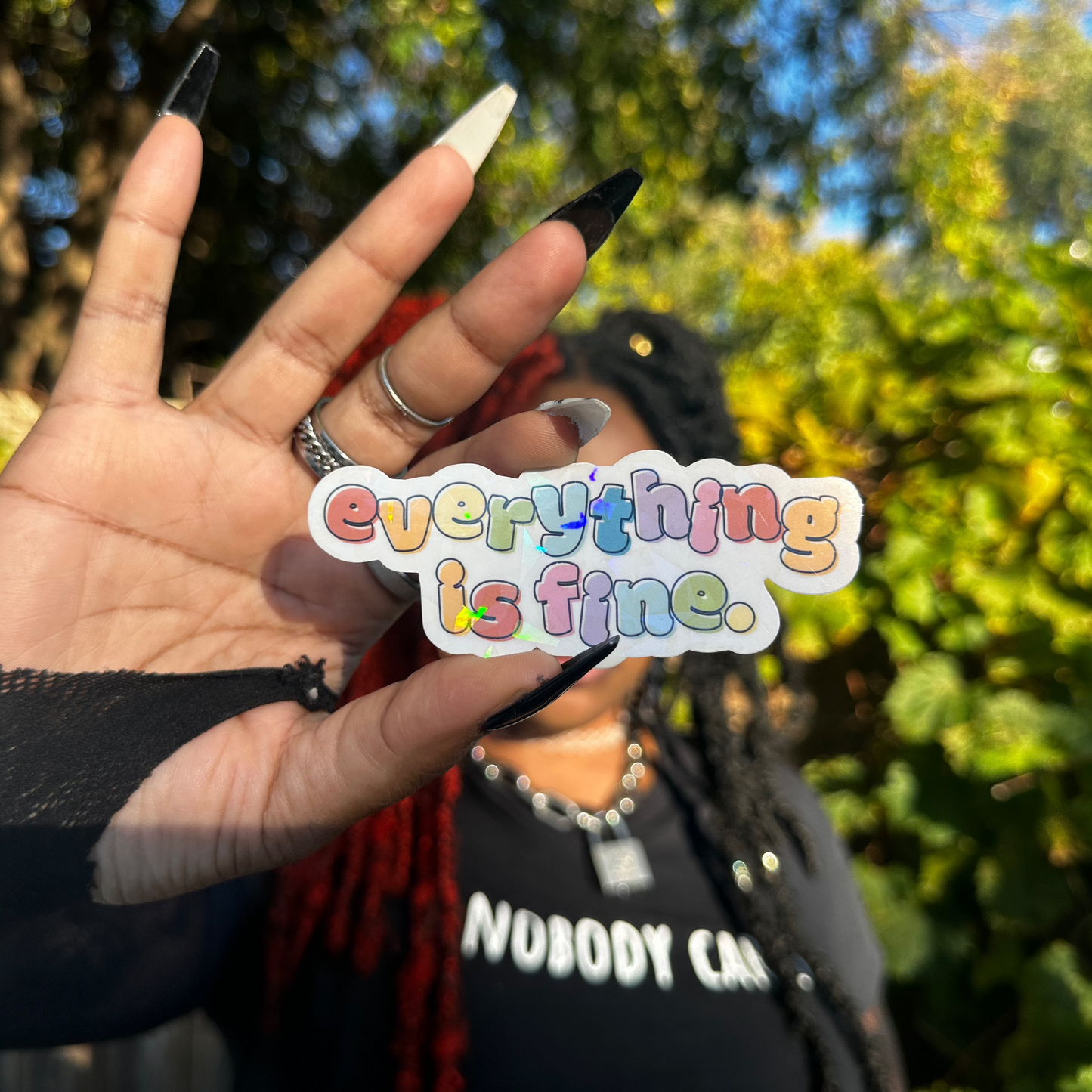 Holographic Glitter "Everything is Fine" Rainbow Sticker