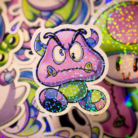 Holographic Glitter SpkXEvl x Mario Villain Mashup Goomba Sticker