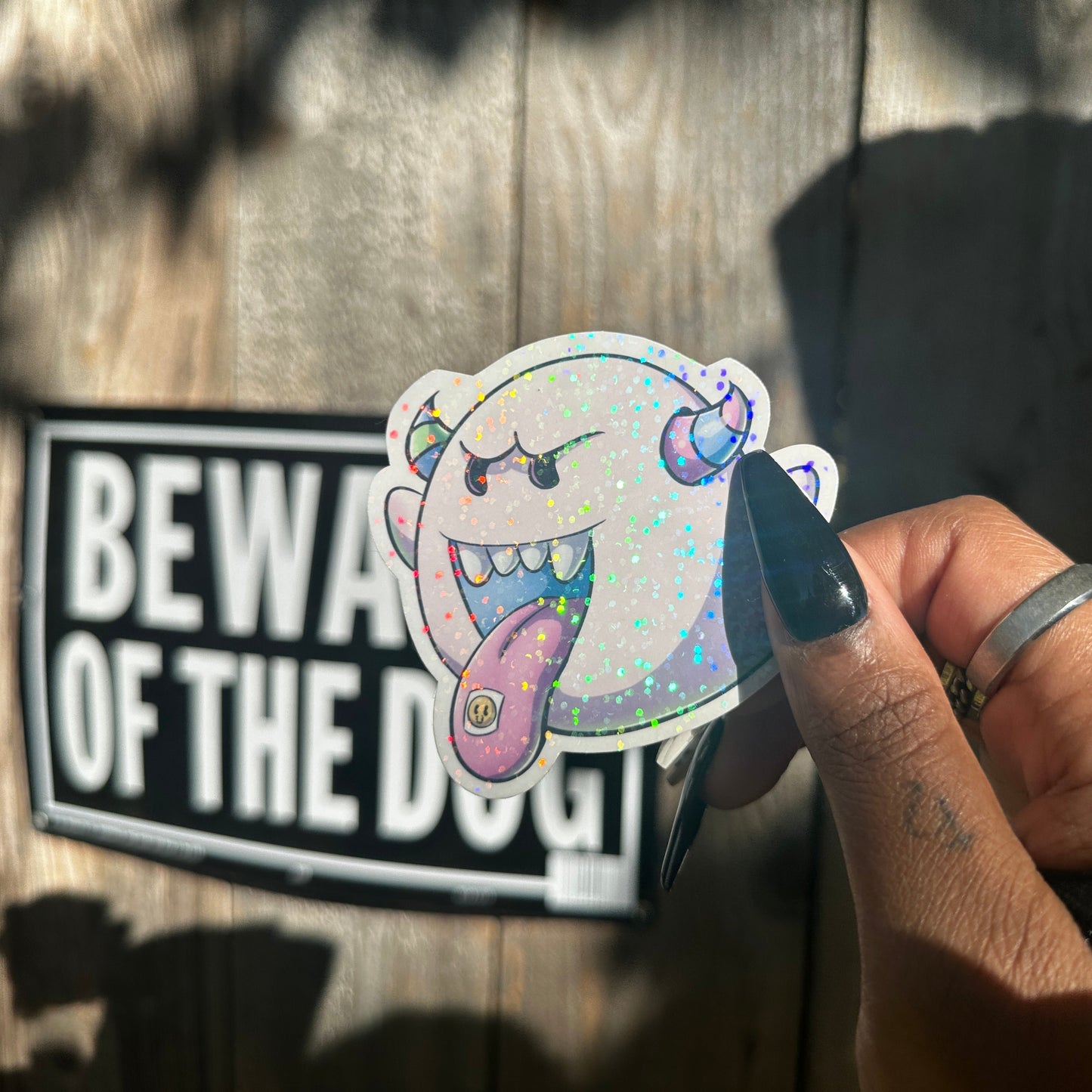 Holographic Glitter SpkXEvl x Mario Villain Mashup Boo Ghost Sticker