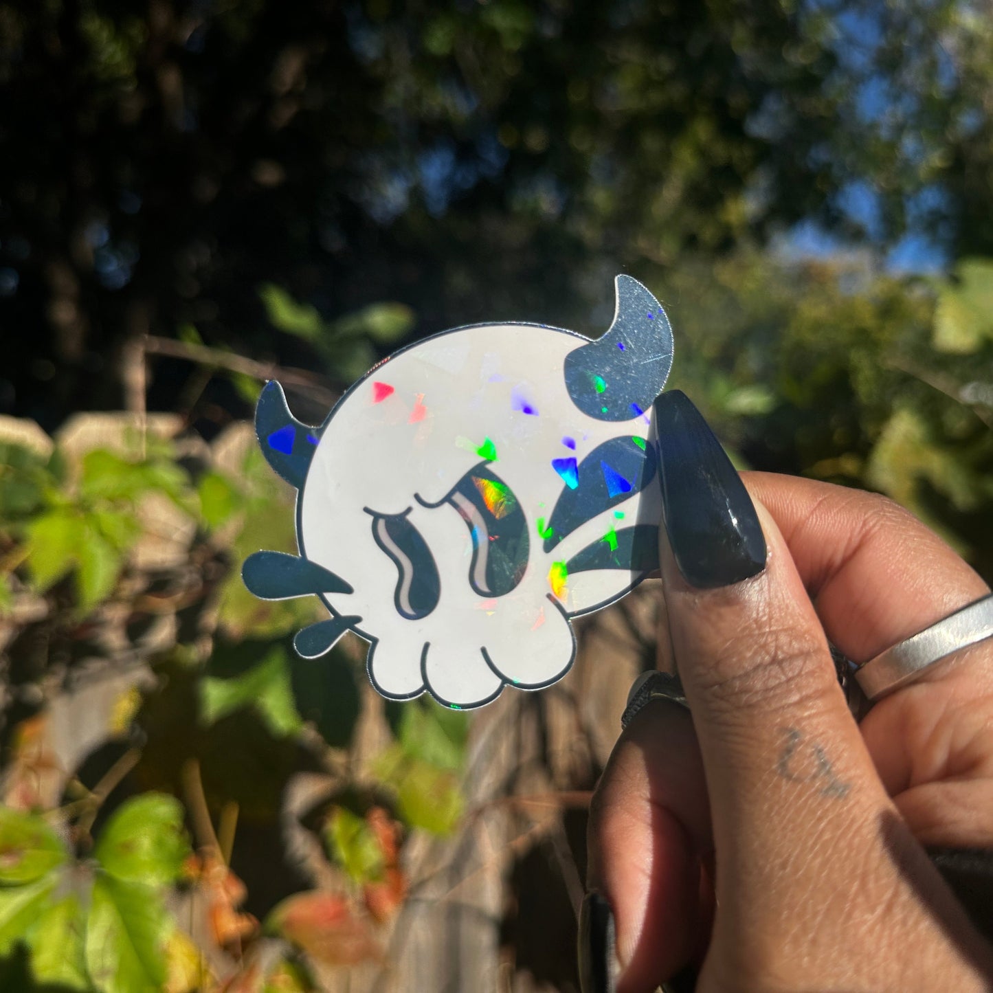 Holographic Glitter Devil Nobody Skull Sticker