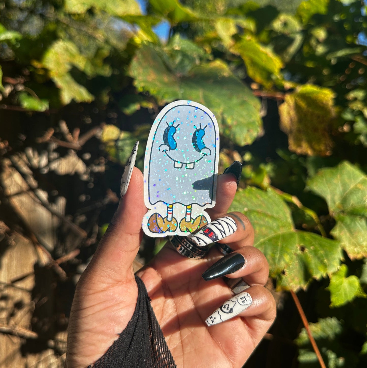 Holographic Glitter SpongeBob Halloween Ghost Sticker