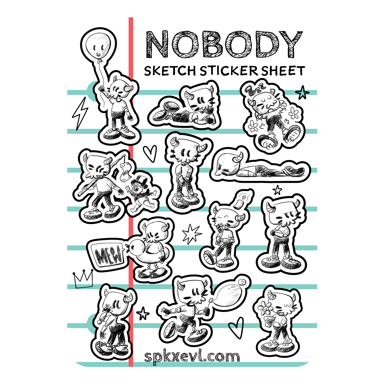 SpkXEvl Nobody Sketch Sticker Sheet