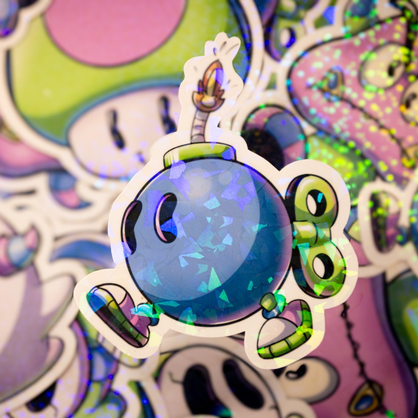 Holographic Glitter SpkXEvl x Mario Villain Mashup Bomb Sticker