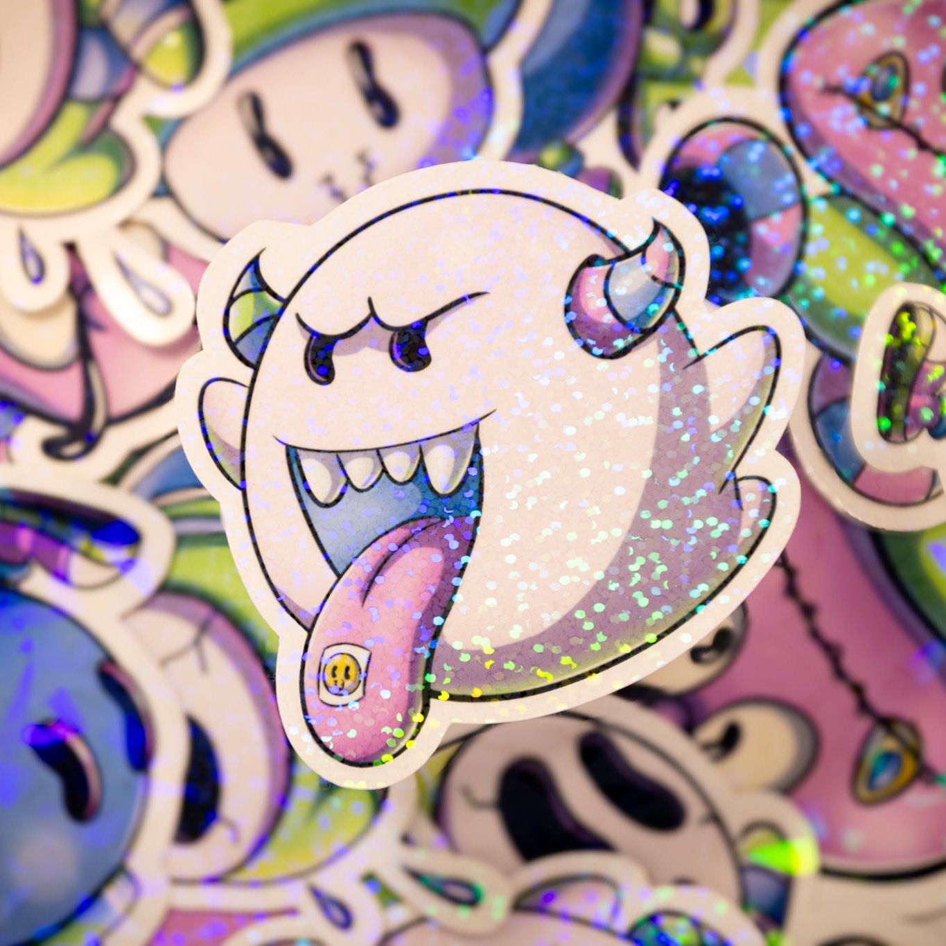 Holographic Glitter SpkXEvl x Mario Villain Mashup Boo Ghost Sticker